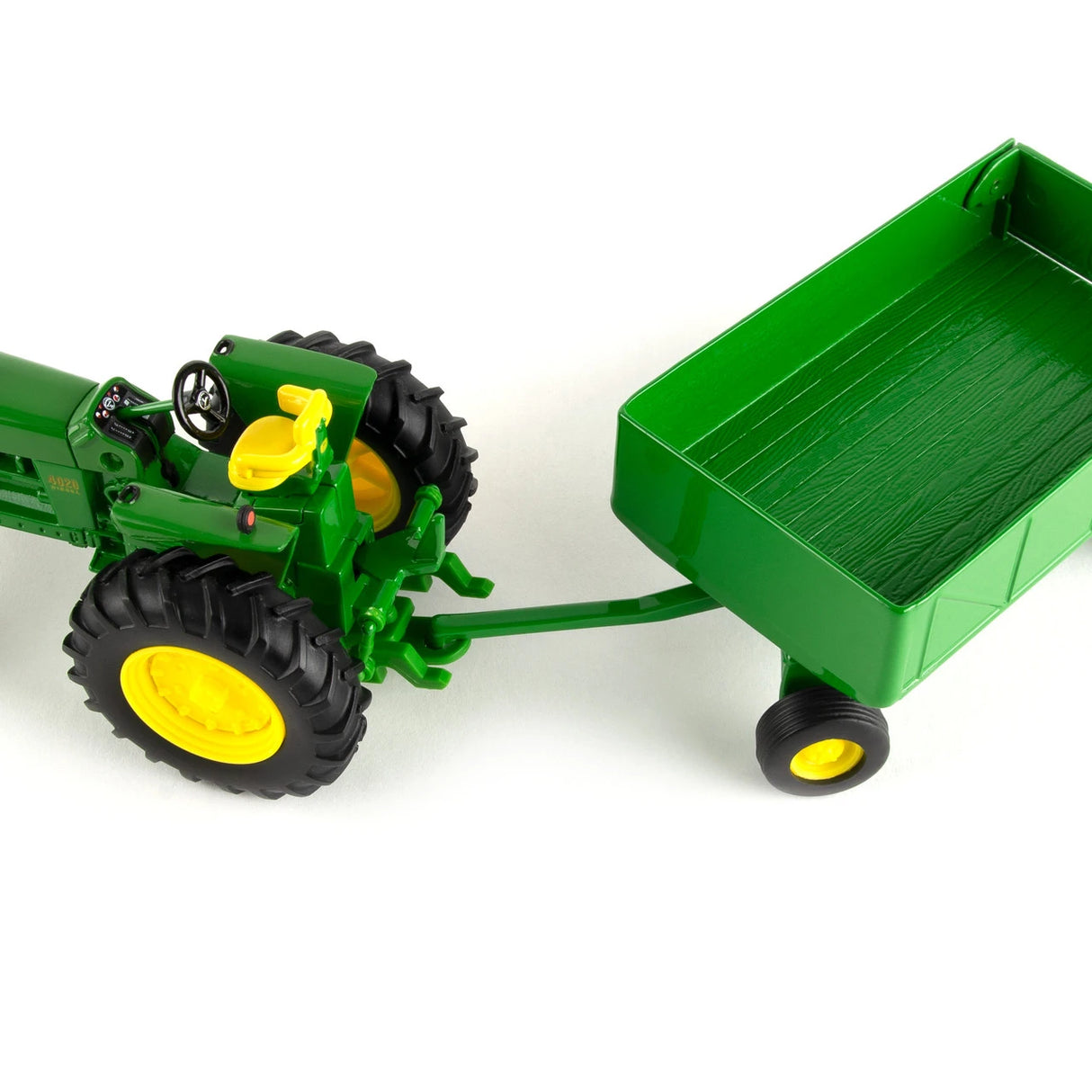 TOMY | John Deere tractor 4020 1:32 con vagon, rastra, corral y caballos