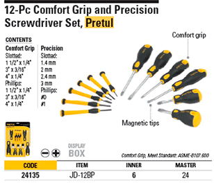 PRETUL | Juego de 12 desarmadores con mango de maxima comodidad