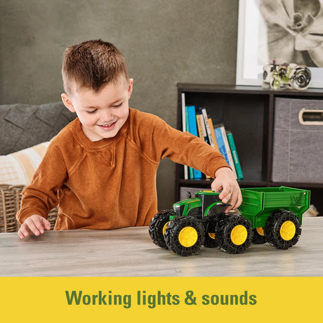 TOMY | John Deere Monster Treads tractor con vagon luces y sonido