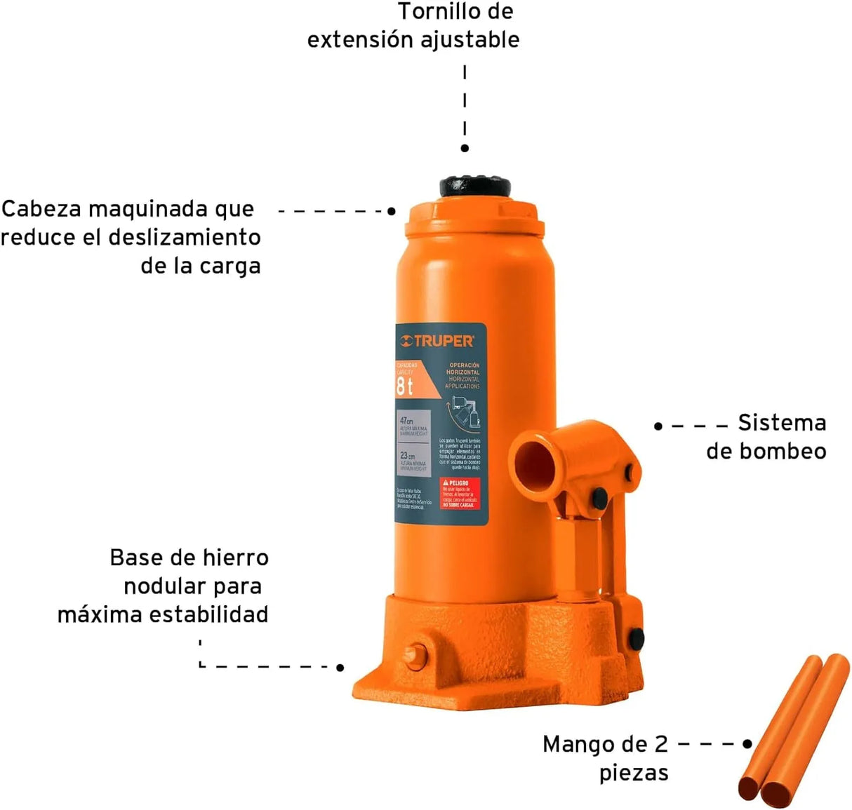 TRUPER | Gato hidraulico tipo botella para 8 toneladas