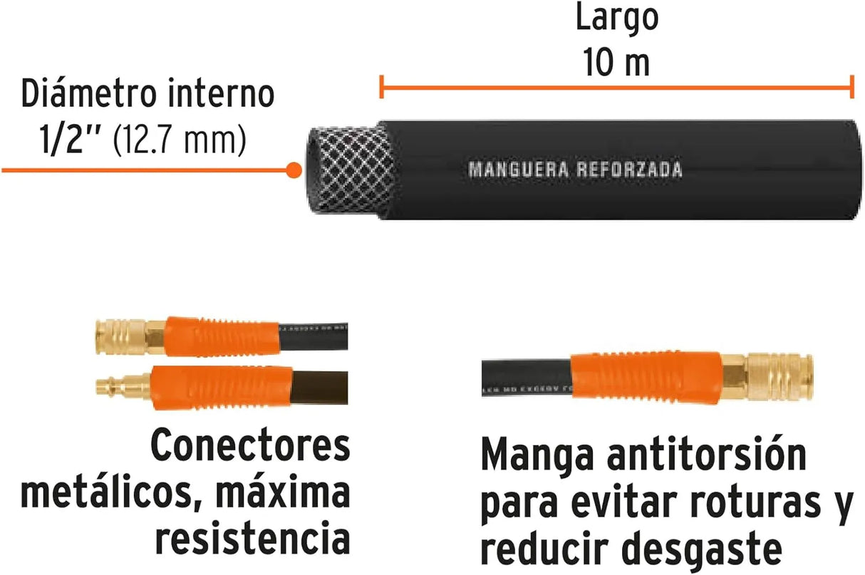 TRUPER | Manguera de hule para compresor de uso rudo 10 metros x 1/2"