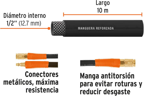 TRUPER | Manguera de hule para compresor de uso rudo 10 metros x 1/2"