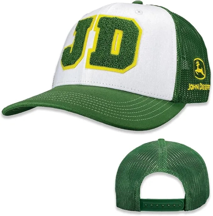 JOHN DEERE | Gorra Verde/Blanco con malla blanca y letras afelpadas