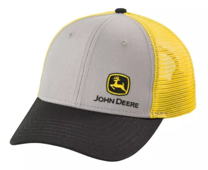 JOHN DEERE | Gorra Gris/Negro y malla amarilla con boton