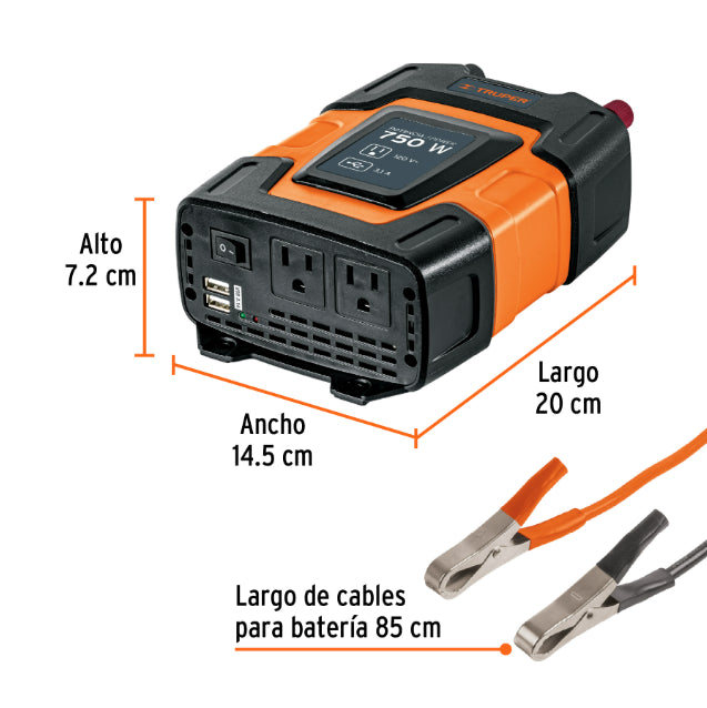 TRUPER | Inversor de corriente con puertos USB 750 watts