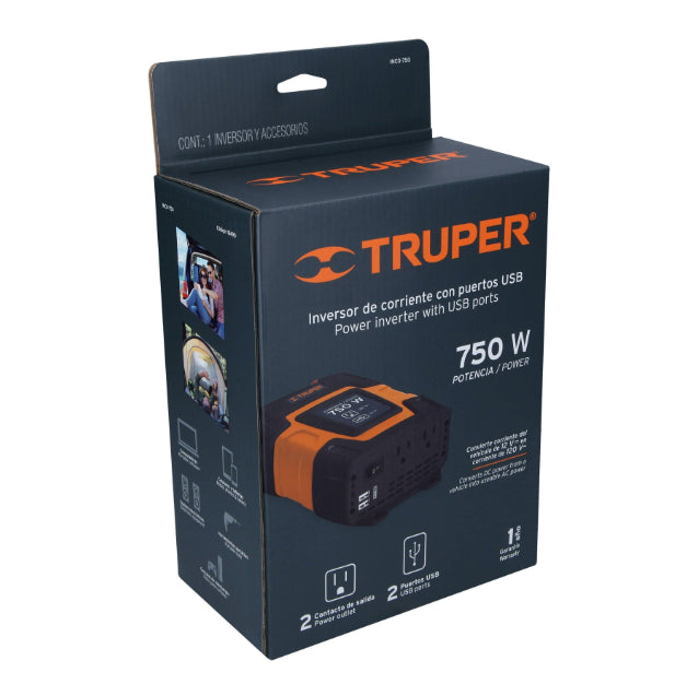 TRUPER | Inversor de corriente con puertos USB 750 watts