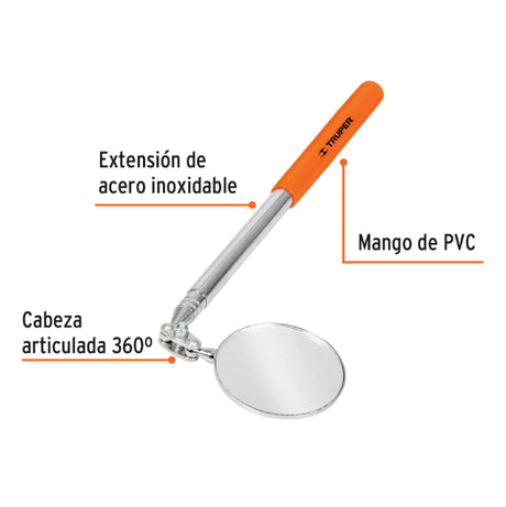 TRUPER | Espejo telescopico de inspeccion de 2 pulgadas