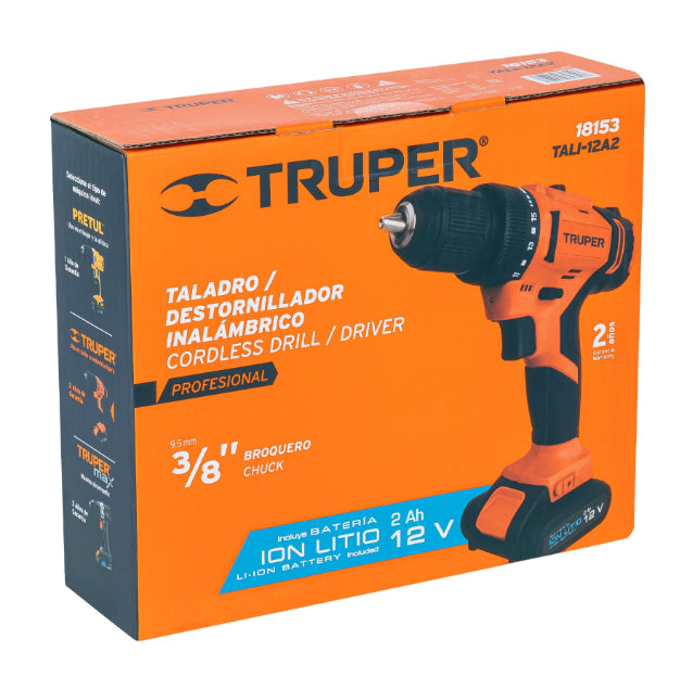 TRUPER | Taladro destornillador inalambrico de 12V y 9.5mm