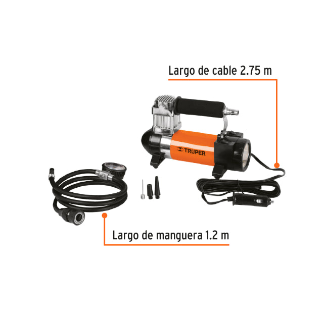 TRUPER | Compresor de aire portatil con linterna de LED 12V y 150 PSI