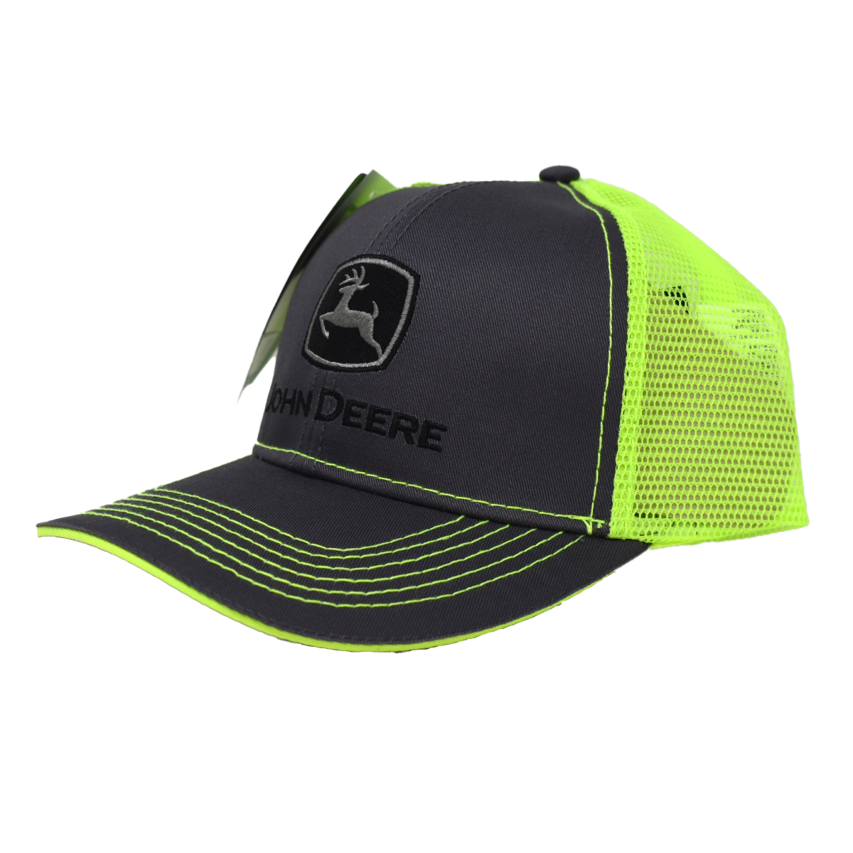 JOHN DEERE | Gorra verde fosfo y gris con malla