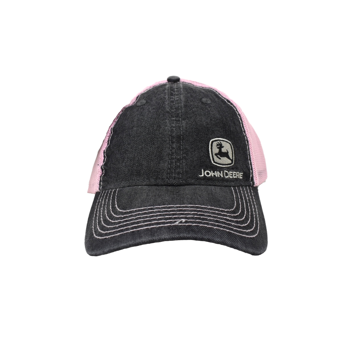 JOHN DEERE | Gorra mezclilla gris y rosa con malla