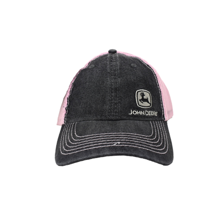 JOHN DEERE | Gorra mezclilla gris y rosa con malla