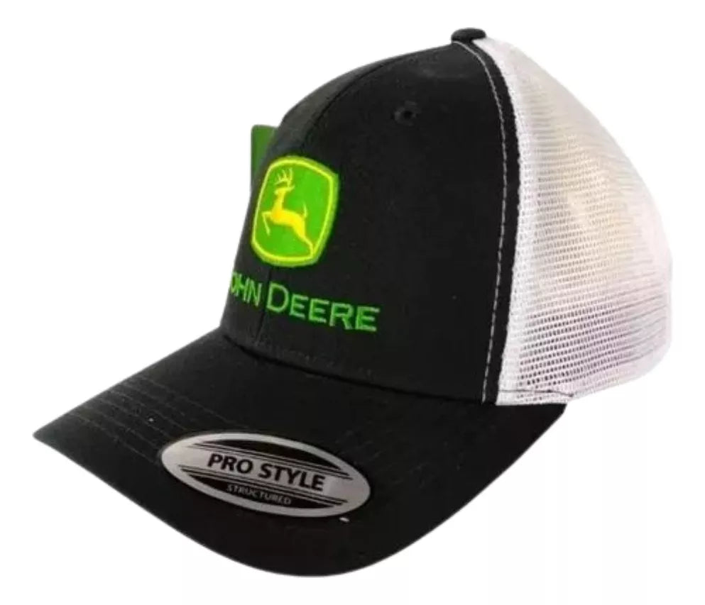 JOHN DEERE | Gorra negra con malla blanca