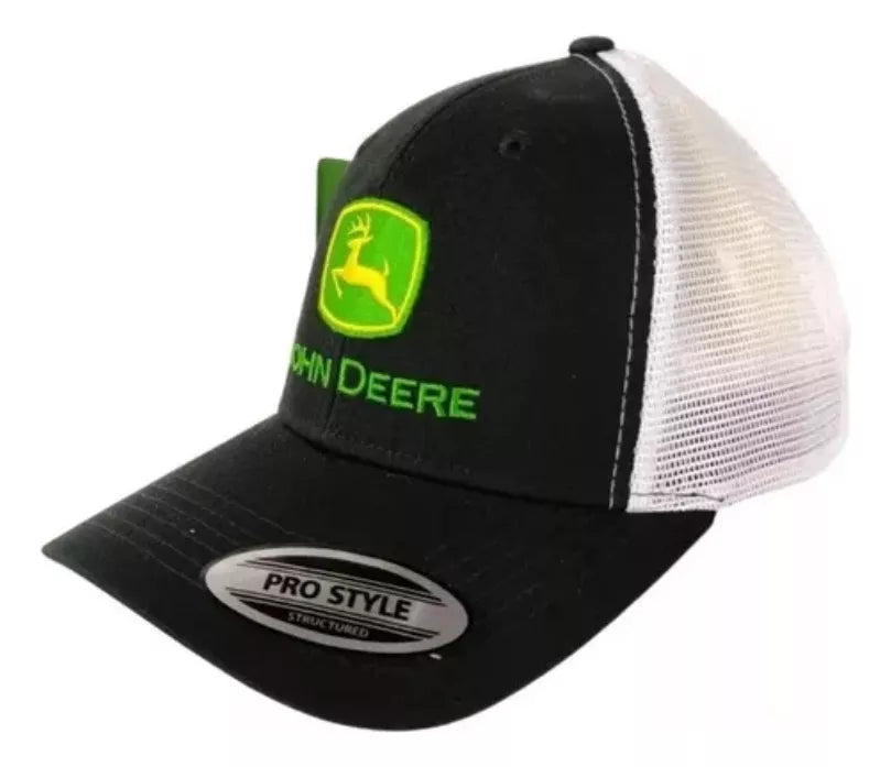 JOHN DEERE | Gorra negra con malla blanca