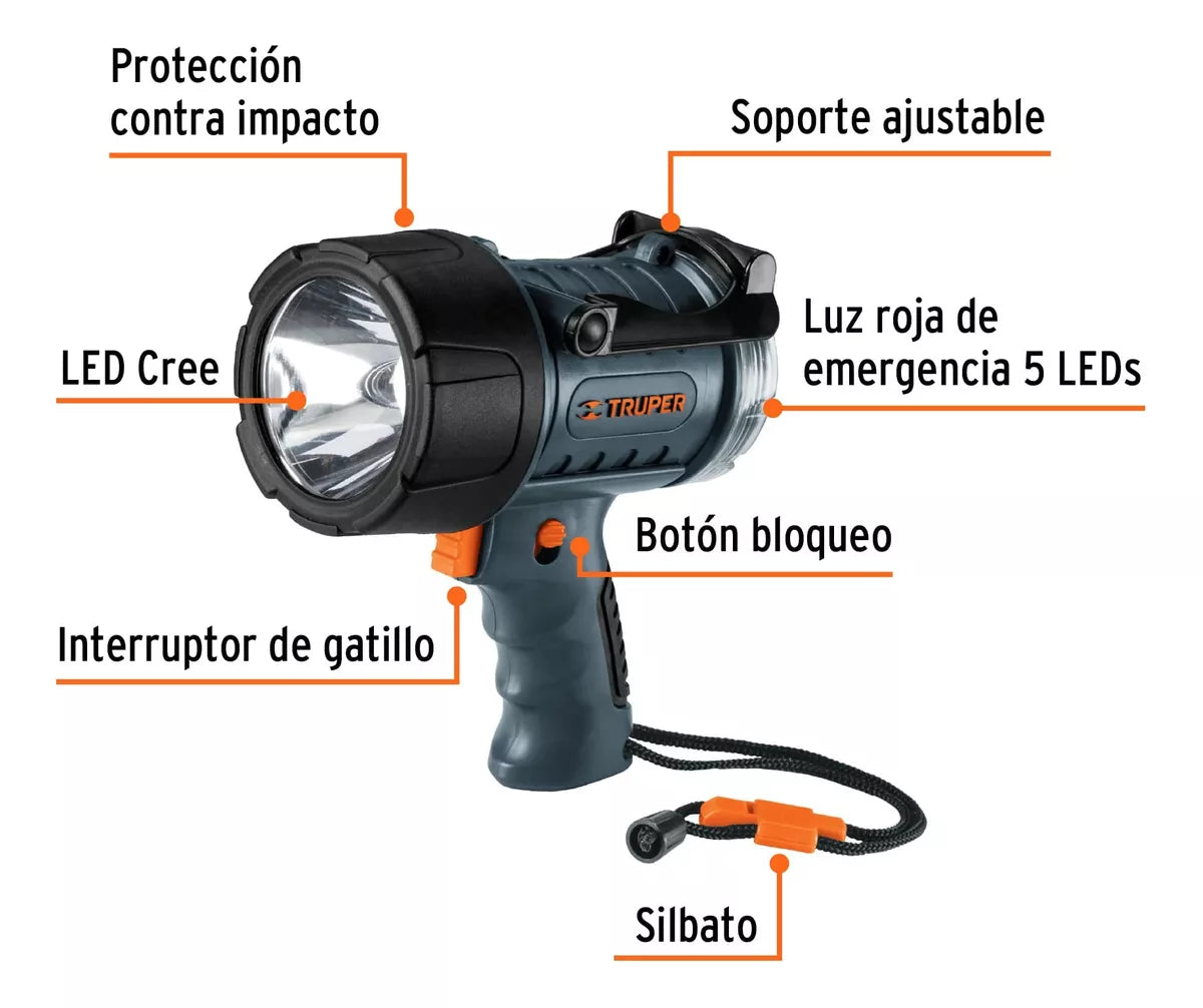 TRUPER | Linterna reflectora LED alta luminosidad 300 lumenes