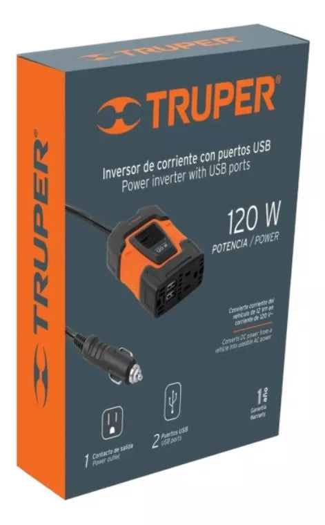 TRUPER | Inversor de corriente con puertos USB 120 watts