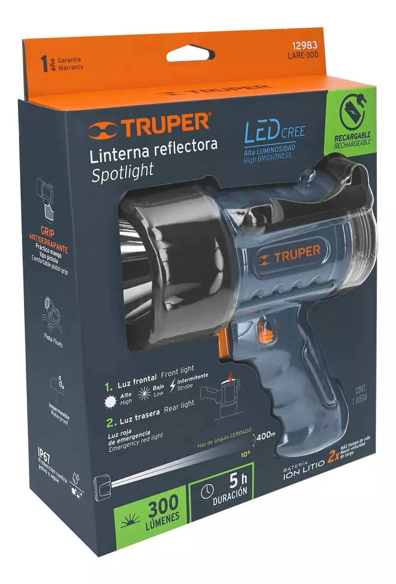 TRUPER | Linterna reflectora LED alta luminosidad 300 lumenes