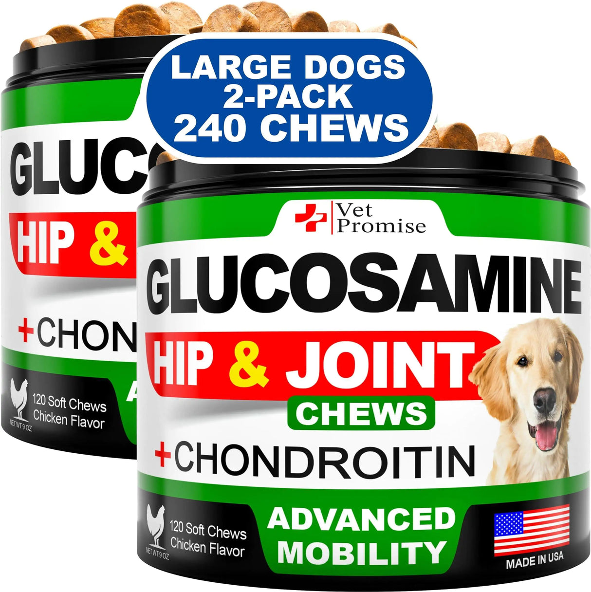 Vet Promise | Pack de 2 tabletas masticables de glucosamina para perros