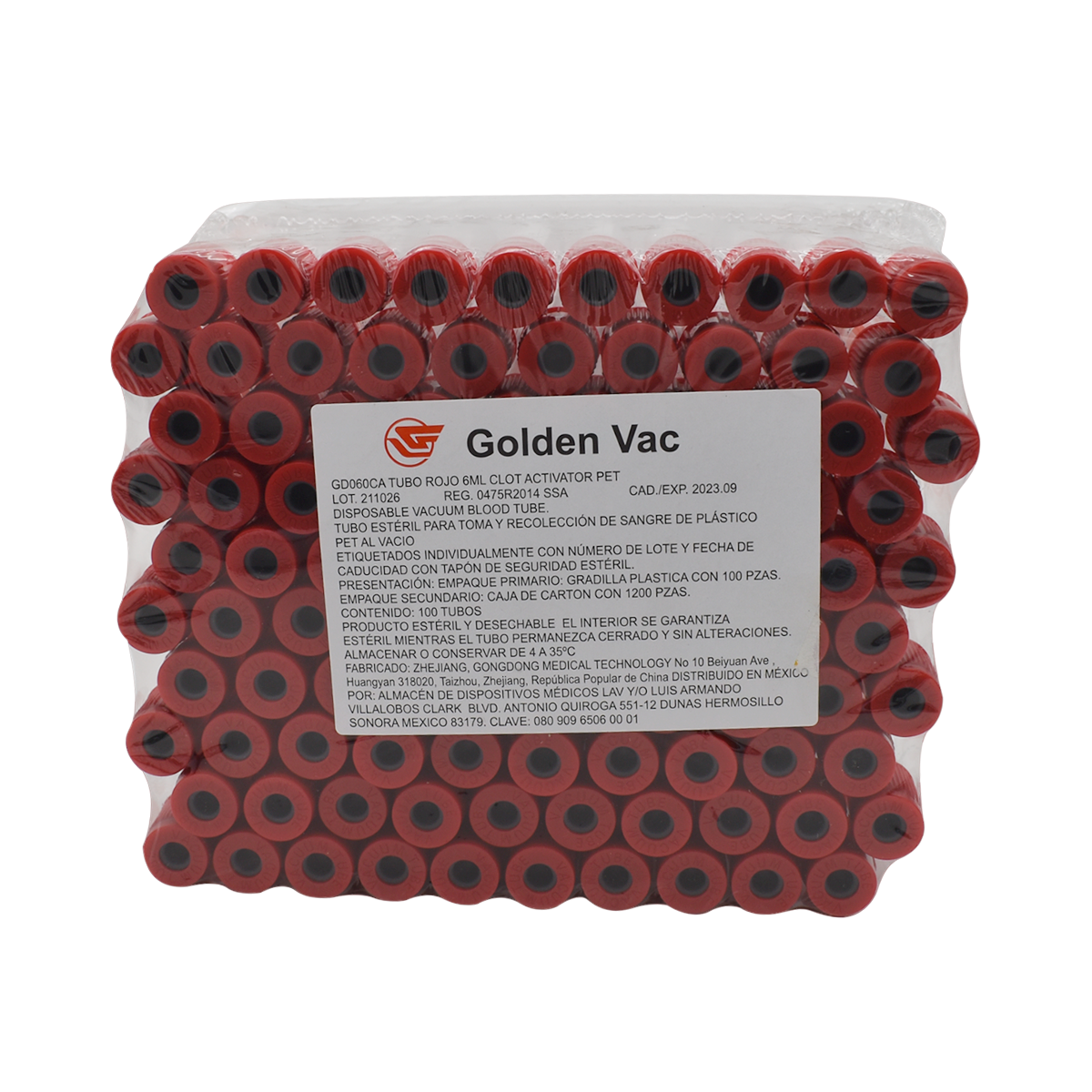 GOLDEN VAC | Pack 100 tubos vacutainer BD de 6 ml color rojo