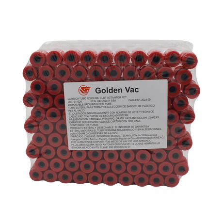 GOLDEN VAC | Pack 100 tubos vacutainer BD de 6 ml color rojo