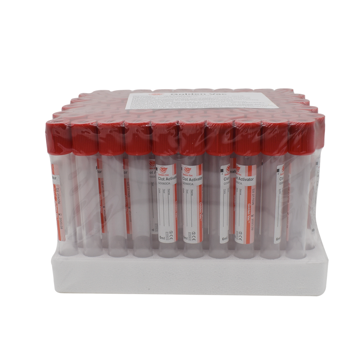 GOLDEN VAC | Pack 100 tubos vacutainer BD de 6 ml color rojo