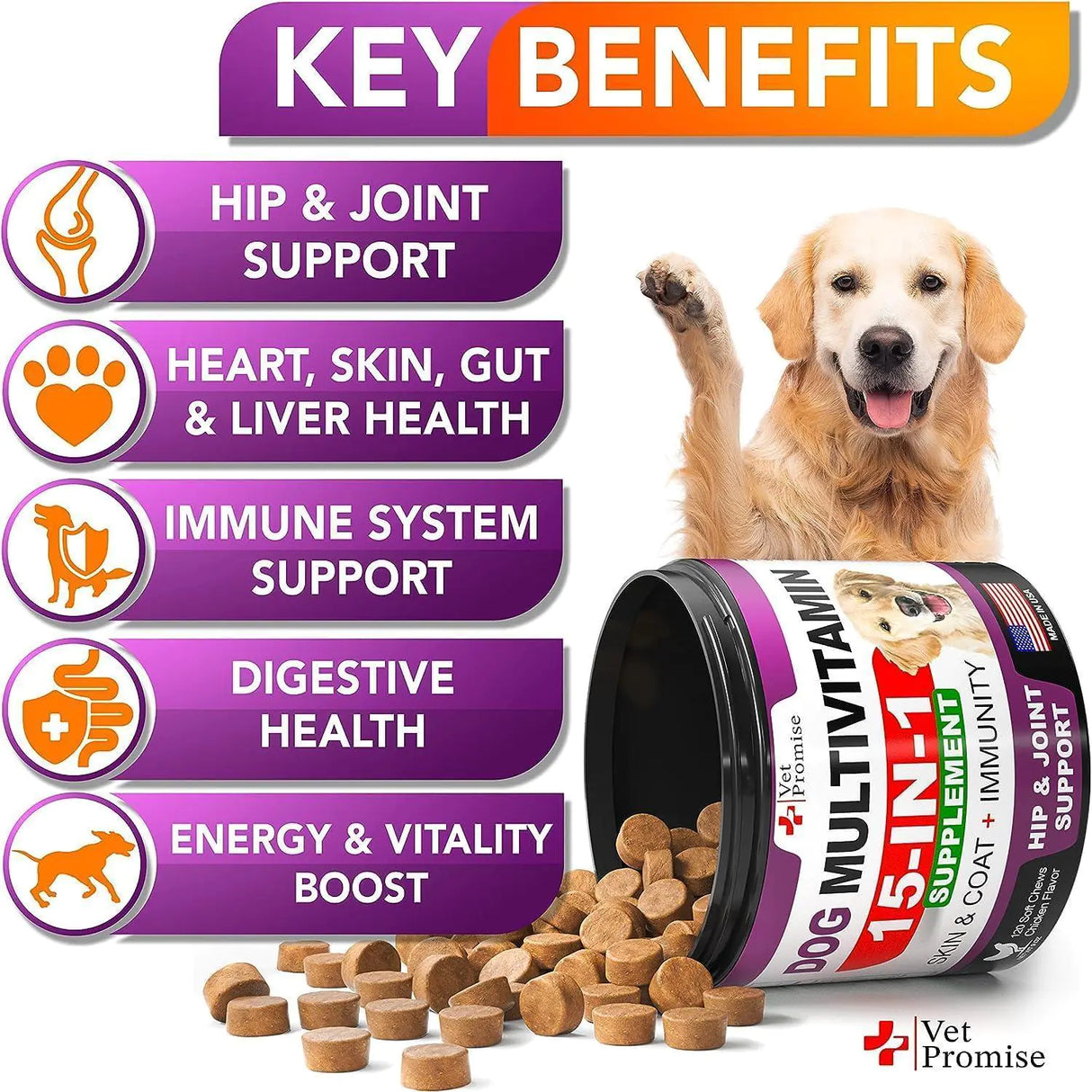 Vet Promise | Multivitaminicos masticables 15-1 para perros